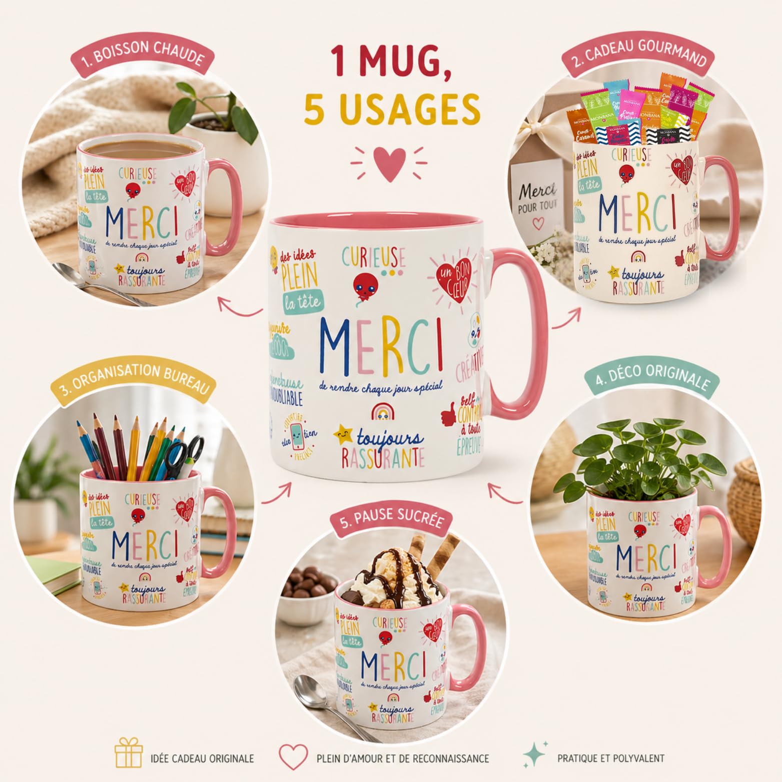 Coffret Cadeau Gourmand | Mug XXL garni de 60 Croustilles & Biscuits MONBANA | Tasse Prête à Offrir pour remercier Maîtresse, Maman, Nounou, Soignant