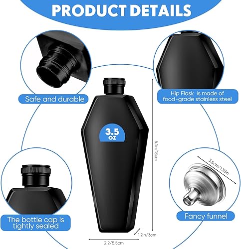 Miniatura 2 de Juego de 3 frascos de 3.5 onzas con embudo, botella de acero inoxidable 304 creativa de 3.4 fl oz de grosor para hombres, mujeres, adultos, amigos,