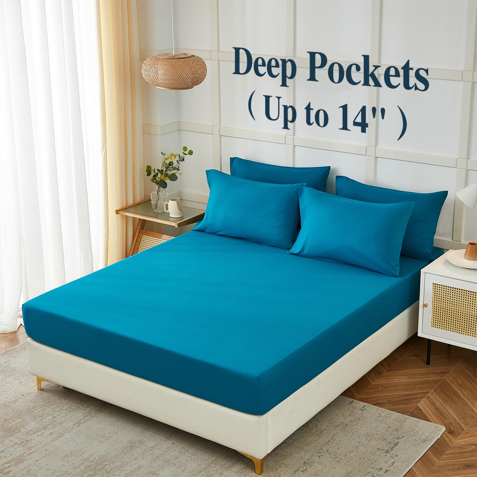 ILAVANDE Teal Queen Sheets Set 6 Piece,Hotel Luxury Super Soft 1800 Series Microfiber Queen Bed Sheets Set-Wrinkle Free & Breathable-14 Deep Pocket Sheets for Queen Size Bed(Queen,Teal)