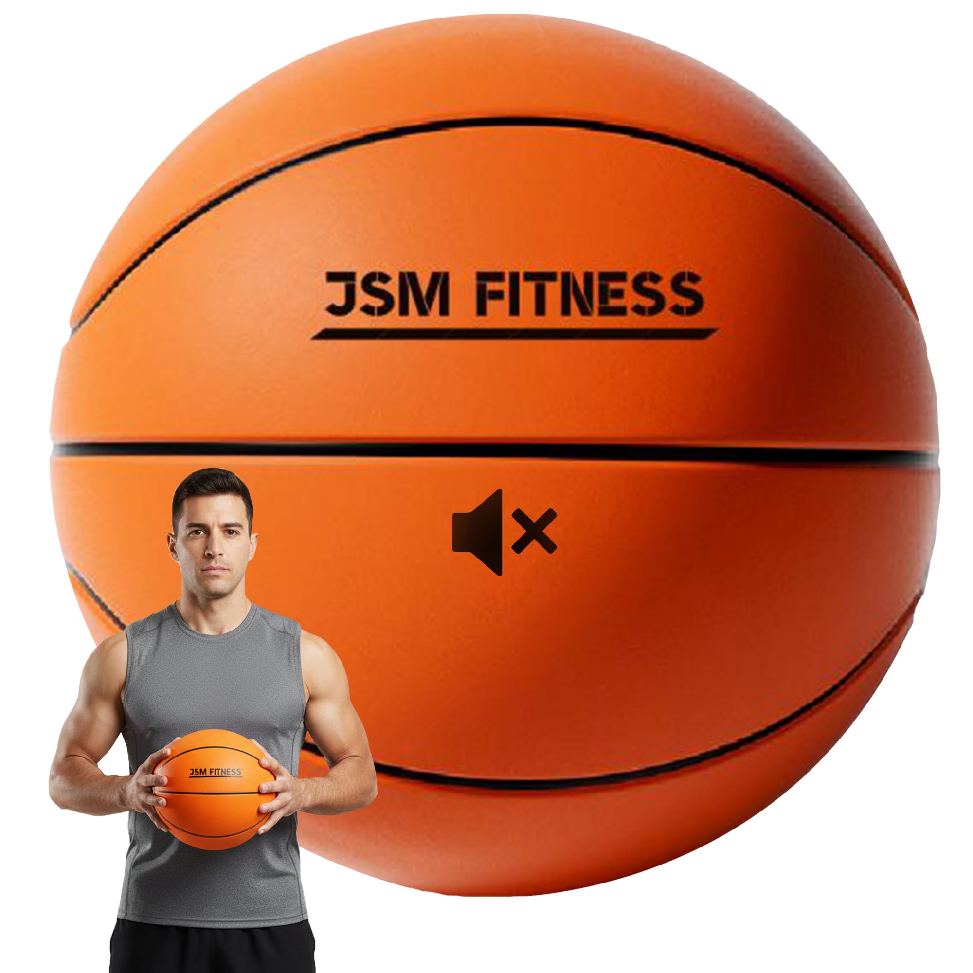 JSM FITNESS Silent Basketball Size 7 – 24cm Foam Indoor Basketball with Quiet Bounce – Airless ball for Dribbling, Kids & Adults – Soft Training Ball for Apartments, Indoor, Practice