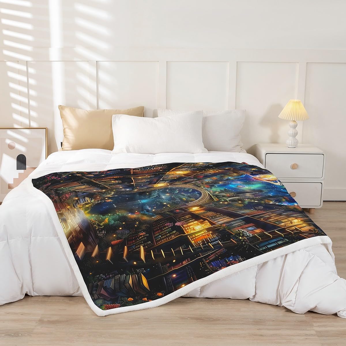 Homewish Retro Bookshelf Throw Blanket,Reading Book Bed Blankets Kids Teens Chair Sofa Bed Decor,Colorful Floral Fleece Blanket Exotic Trippy Fuzzy Blanket,50"×60"