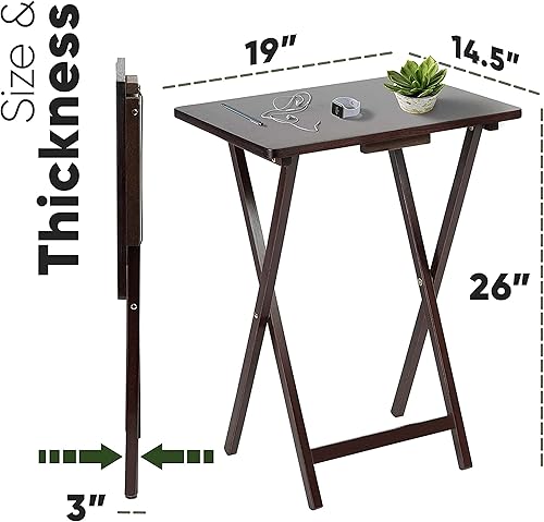 Miniatura 48 de PJ Wood Mesa rectangular plegable portátil para servir aperitivos, construcción de madera maciza con acabado natural (juego de 4 piezas)