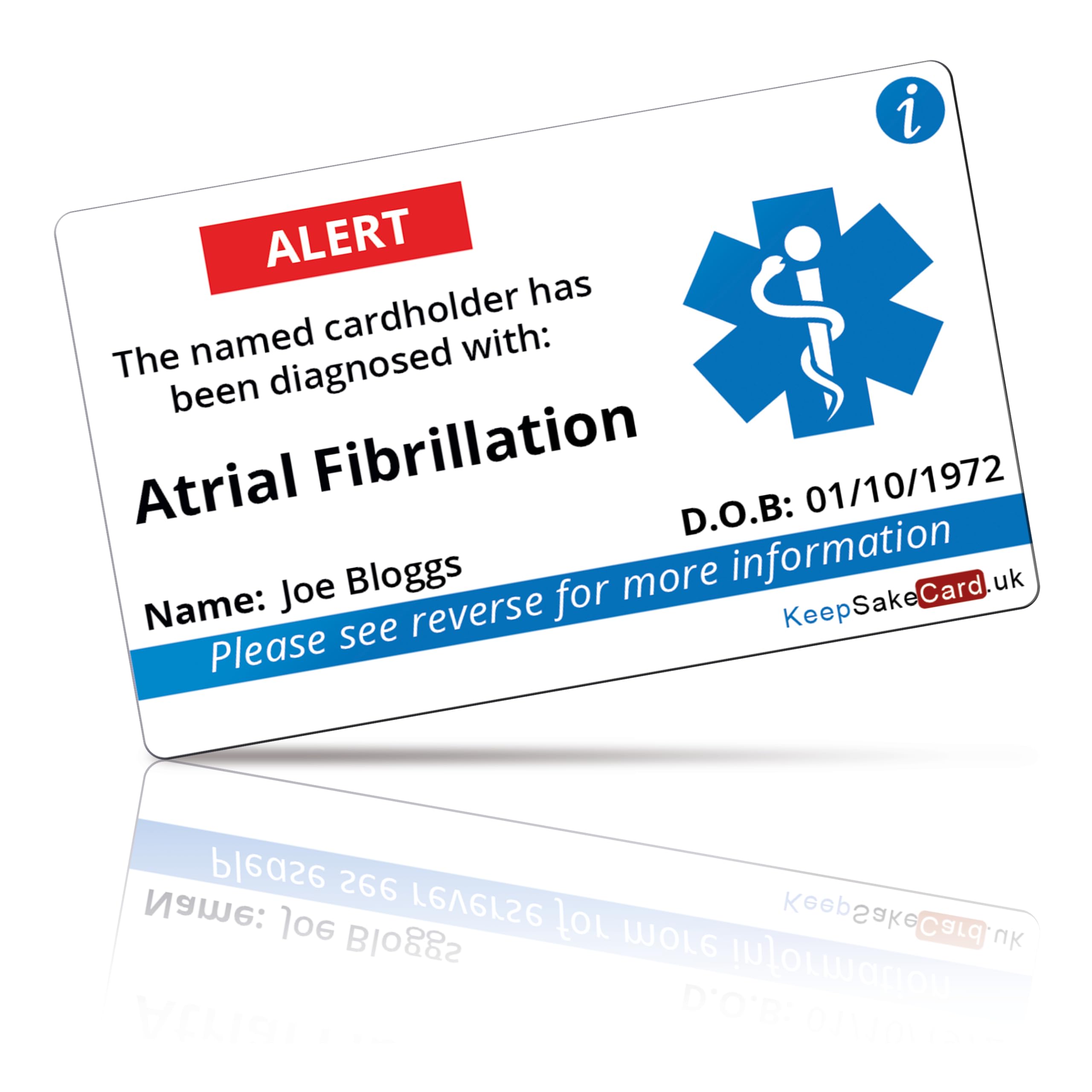 Atrial Fibrillation Medical I.C.E. Card - PVC - Waterproof - Fully Printed - No Pen Required
