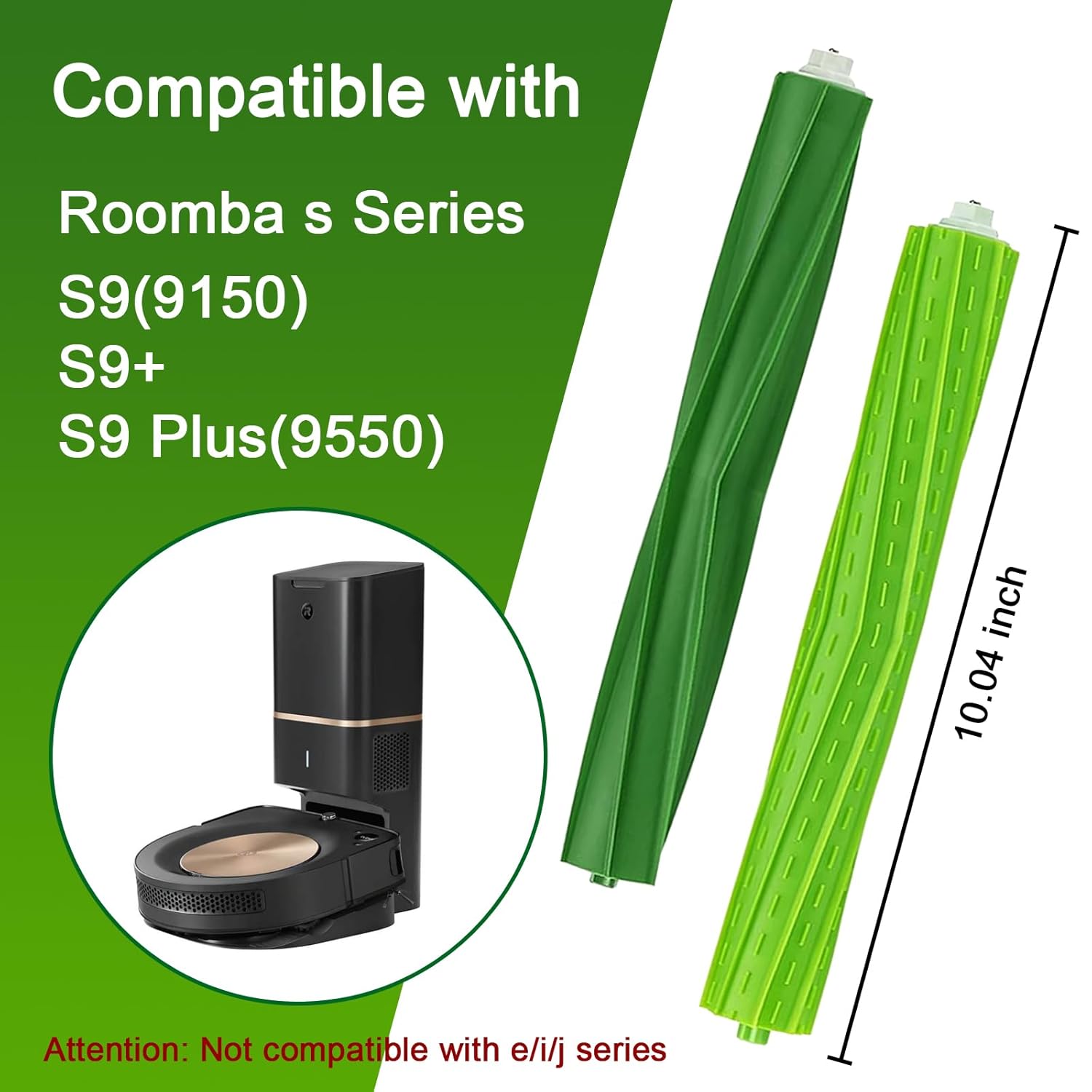 4-Set Replacement Rubber Brush Kit for iRobot Roo-mba S9/S9+ / S9 Plus (9150/9550) - Dual Multi-Surface Roller Brushes