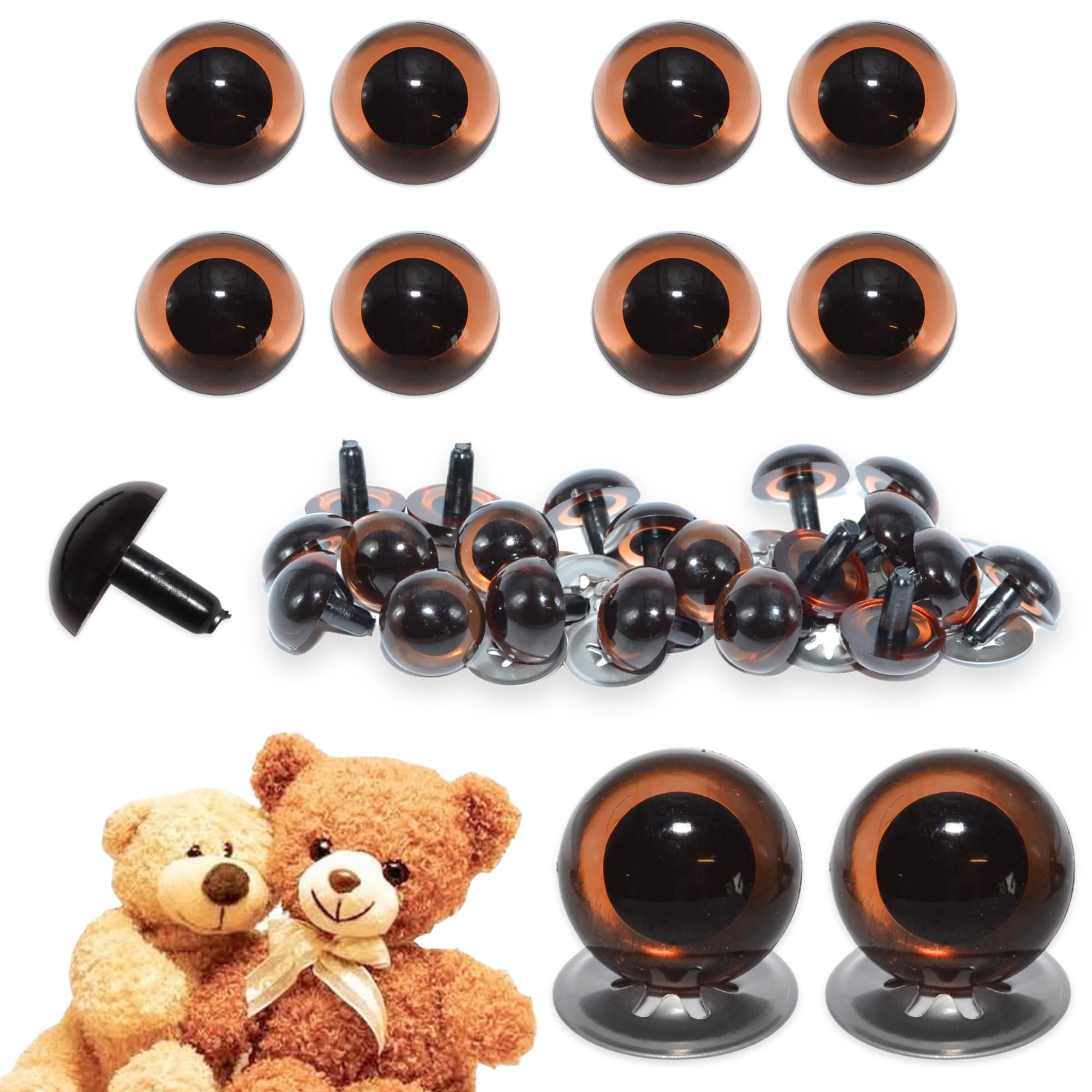 celloexpress 24mm Transparent Brown Crystal Eyes with Metal Backs - Safety Eyes for Soft Toy Teddy Bear Animal Making (Pack of 4 Pairs)