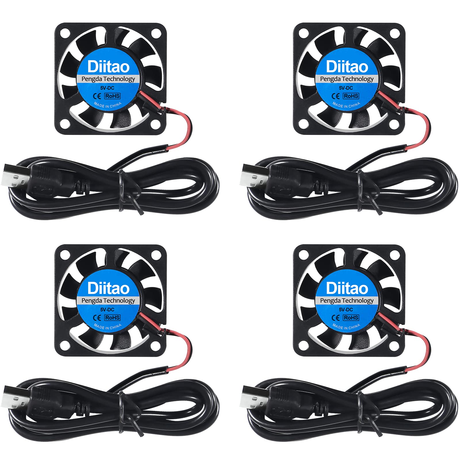 Diitao 5PCS 4010 DC 5V USB Brushless Cooling Fan,40 x 10mm Quiet Cooling Fan 4010 Fan 3D Printer Oil Bearing Fans for Computer Case 3D Printe (DC 5V USB)