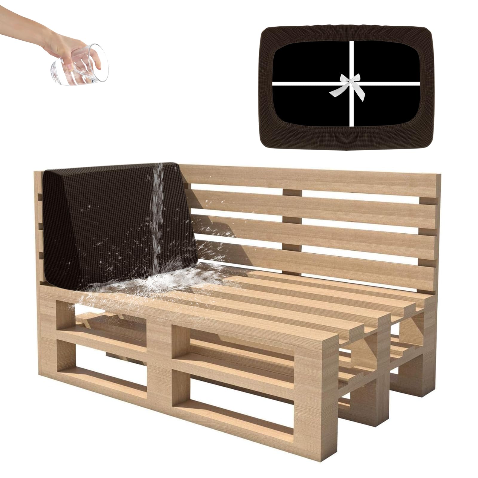 SYLC Waterproof Pallet Cushions Covers, Stretch Cover for Pallet Furniture Cushions with 4 Ties, Outdoor Corner Sofa Covers for Rattan Patio Garden Caravan (Coffee,Corner Back 60×40×10/20)