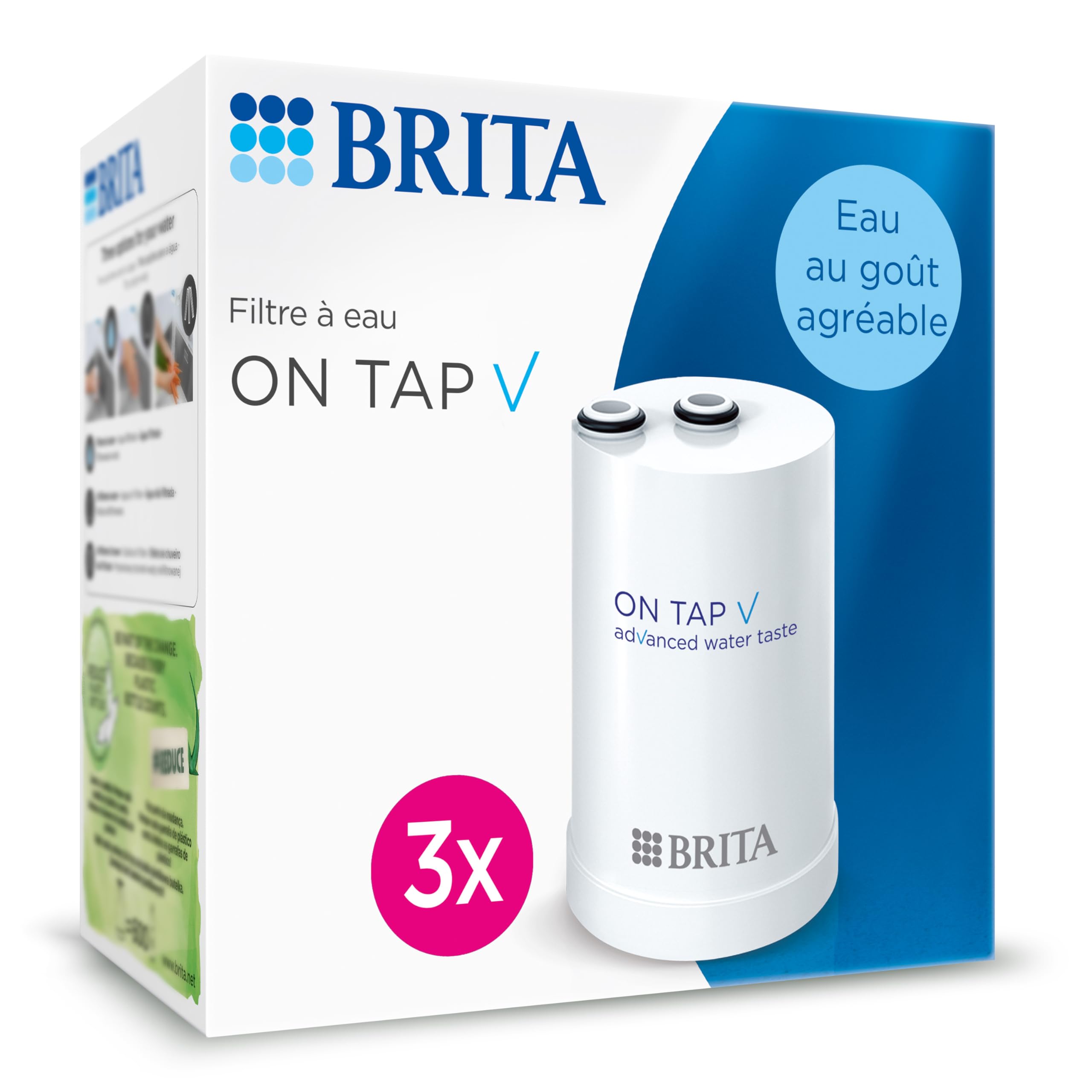 BRITA pack de 3x filtres à eau ON TAP V (= 4 mois de filtration) - pour une eau filtrée au goût agréable instantanément, directement depuis votre robinet de cuisine.
