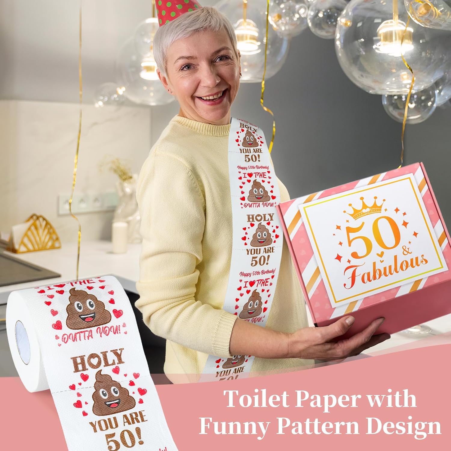 50th Birthday Gifts for Her Funny Happy 50th Birthday Decorations for Women 50 Year Old Gifts for Woman 50 and Fabulous Gift for Woman Sister Mom Best Friend Wife - Coffee Mug Makeup Bag Toilet Paper - Image 5