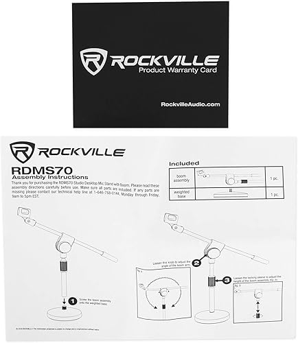Miniatura 9 de Rockville RDMS70 Soporte de micrófono de escritorio con pluma, base redonda de acero, altura ajustable, cuello de cisne flexible, diseño estable,