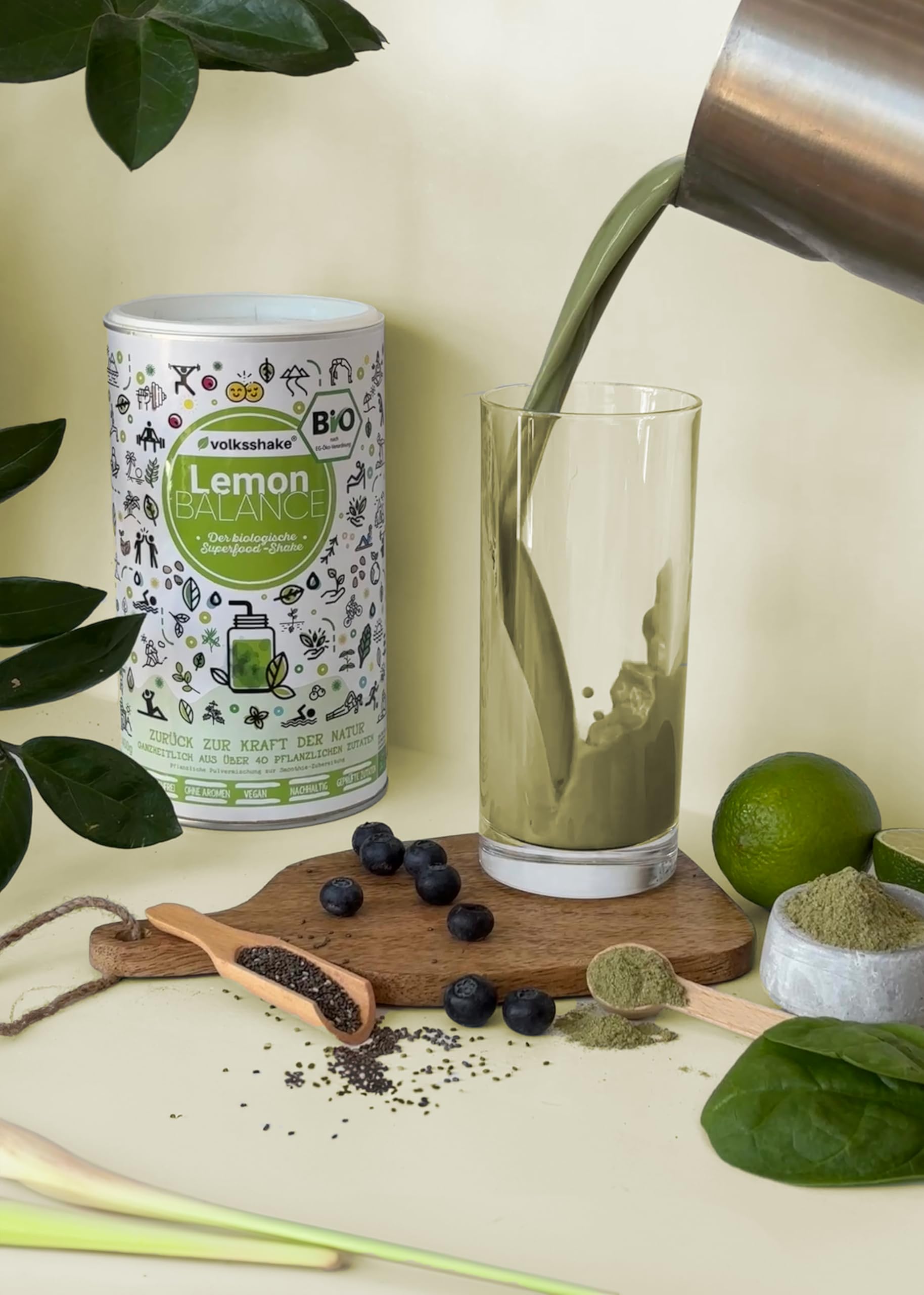 BIO Lemon Balance | Smoothiepulver | 400g | DE-ÖKO-006 | Über 40 Pflanzen wie Weizengras, Zitronengras, Gerstengras | Premiumqualität vom Bodensee | Made in Germany