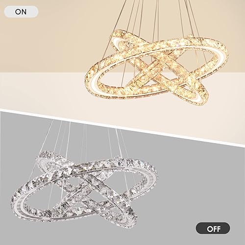 Miniatura 2 de Candelabros LED modernos de cristal, lámpara de techo de tres anillos, luz colgante con acrílico para dormitorio, comedor, pasillo (blanco cálido