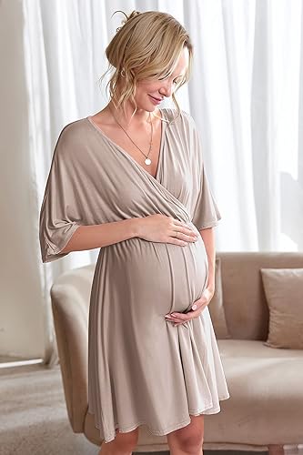 Miniatura 6 de Ekouaer Vestido de maternidad 3 en 1 para maternidad, trabajo de parto y lactancia, camisón de enfermería, ropa de dormir para lactancia, tallas S a