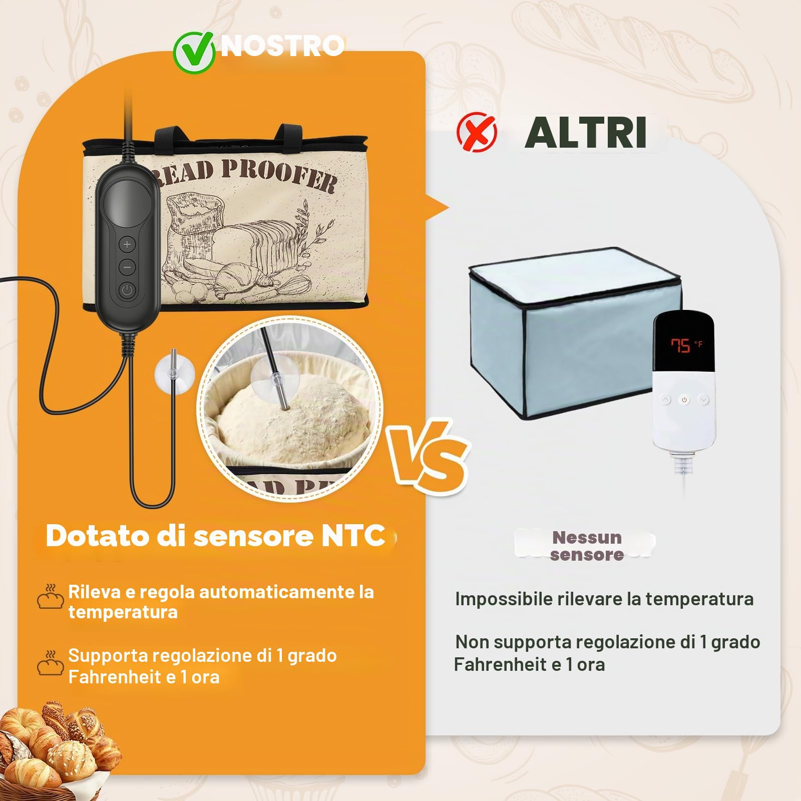 Scatola di lievitazione per pane con riscaldamento e sensore di temperatura NTC, scatola per impasto pieghevole da 30L con temperatura regolabile e timer, camera di lievitazione per pane, yogurt