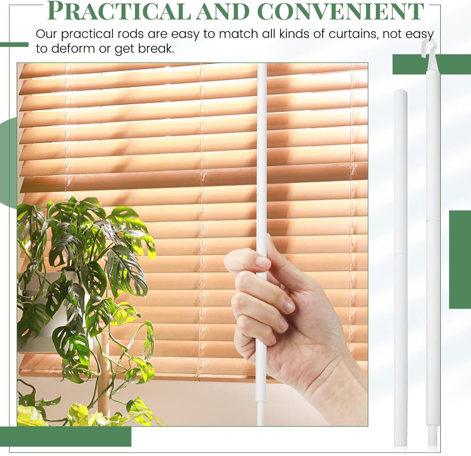 2 Sets 24Inch Blind Wand Replacement with Hook, Blind Opener Horizontal Window Blinds Vertical Blinds for Windows, Blind Parts Curtain Wand White Mini Blinds (2)