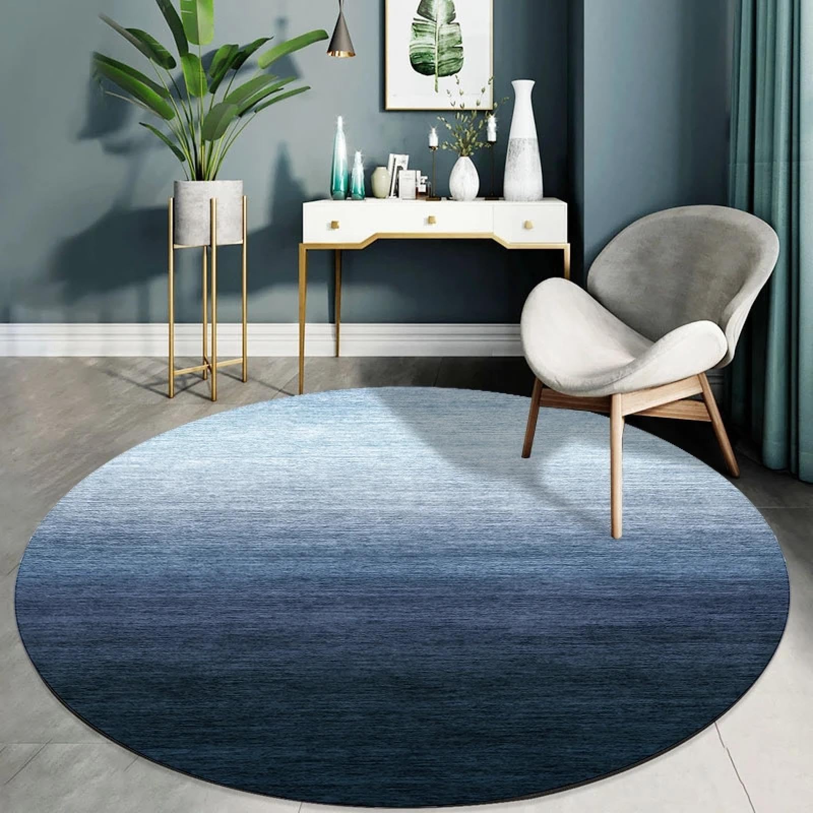 Tapis rond bleu de style nordique 160 cm pour sol de chambre