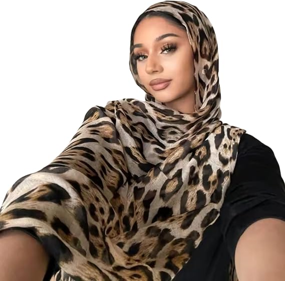 ZGMYC Fashion Leopard Print Hijab Scarf for Women Instant Jersey Hijab Head Wraps Sheer Beach Scarf Sunscreen Shawls