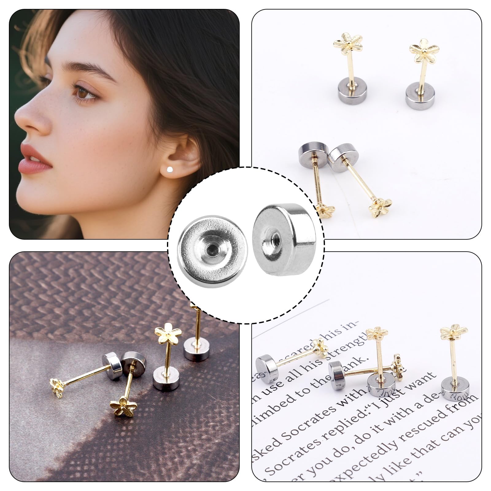 50 Chiusure Per Orecchini In Acciaio Inox - Dadi Piatti Rotondi Argento Per Orecchini A Vite, Foro 1mm - Foto 10