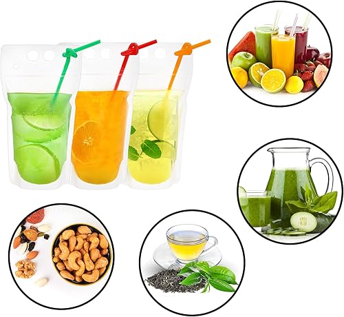 Miniatura 3 de Mezchi 200 bolsas transparentes para bebidas con 200 popotes, bolsas desechables para jugos con pajitas, bolsas de licor, bolsas de bebidas para