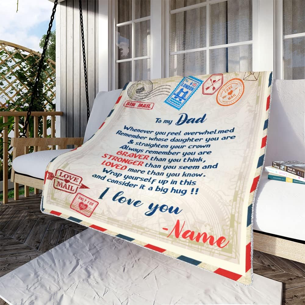 Personalized Air Mail Letter to My Dad Throw Blanket, Gift to My Dad Blanket from Daughter,Gift to My Mom from Son, Granddaughter, Grandson,Customized Name,Custom Blankets for Birthday, Christmas