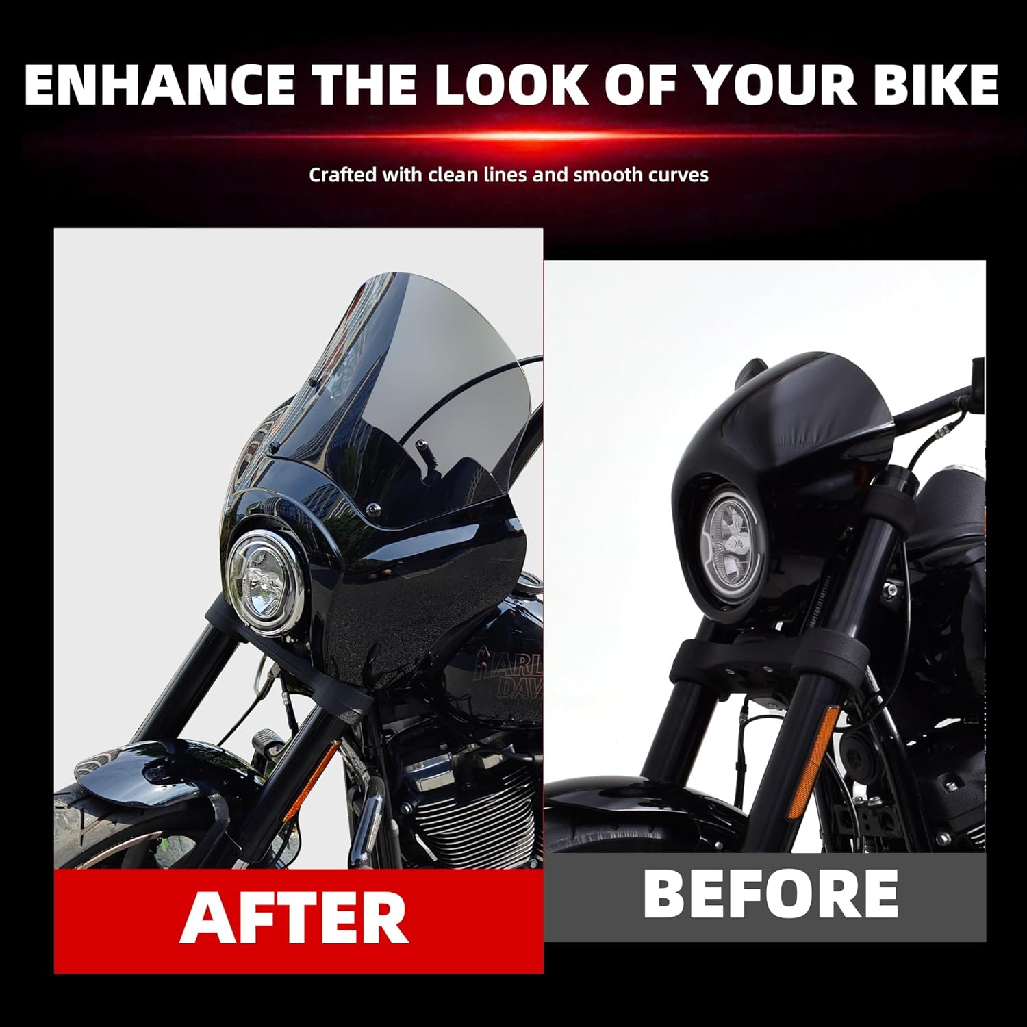 FATECIM Motorcycle 5.75" Headlight Fairing with 13" Smoke Windshield Windscreen & Mounting Kit Headlight Extension Block For Harley Low Rider S FXLRS 2020 2021 2022 2023