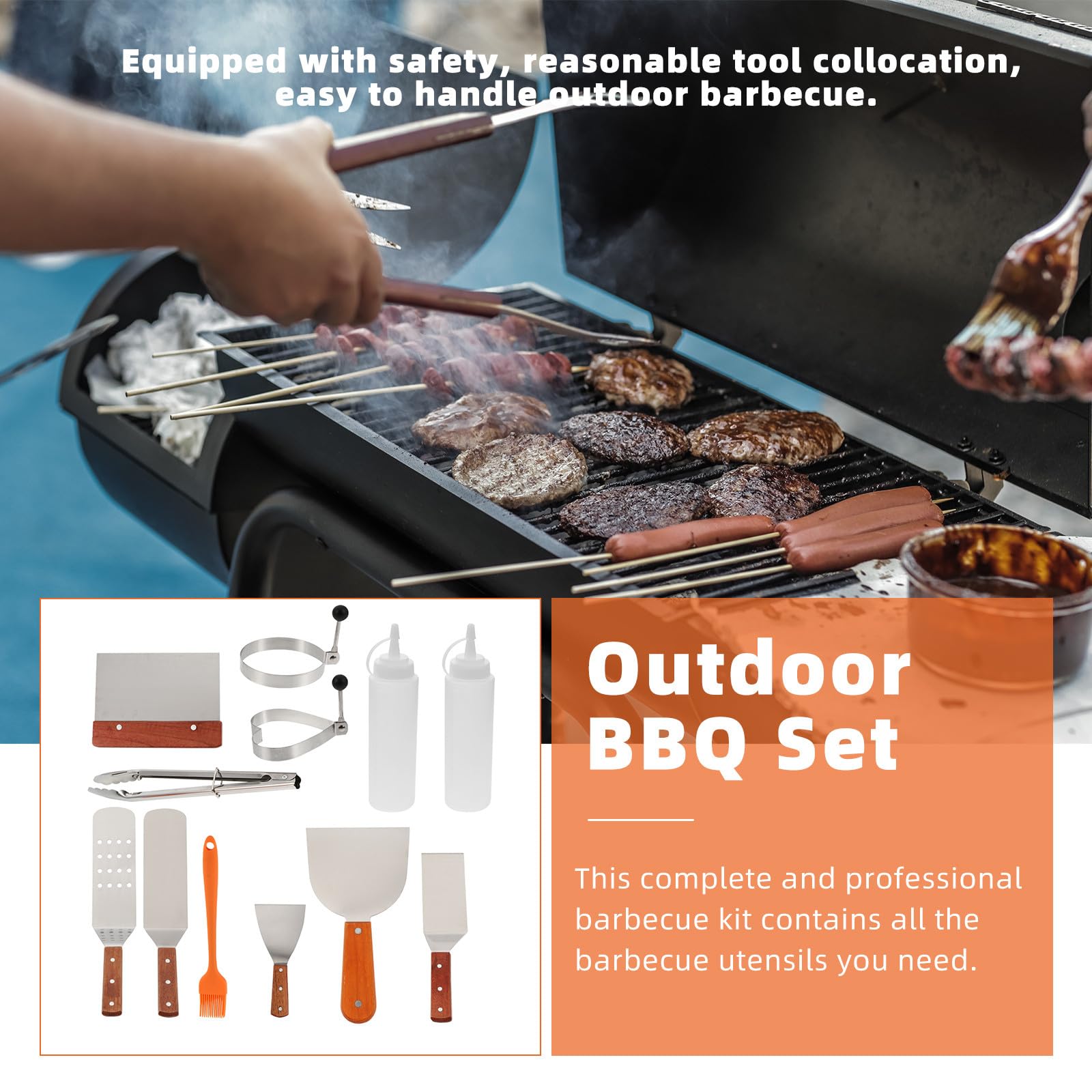 Grillbesteck für Outdoor Barbecue und Camping Einfach zu Bedienen Praktisches und Komplettes Barbecue aus Edelstahl 12 Stück für Grill Liebhaber