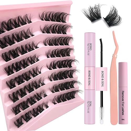 Kit de extensiones de pestañas para bricolaje, 80 unidades individuales de racimo de pestañas rizadas D de 0.39 a 0.79 pulgadas, racimo de pestañas