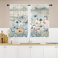 Vista 1 de Cortinas de cocina con estampado floral de granja de 27.5 pulgadas de ancho x 39 pulgadas de largo, estilo vintage, retro, antiguas, rústicas