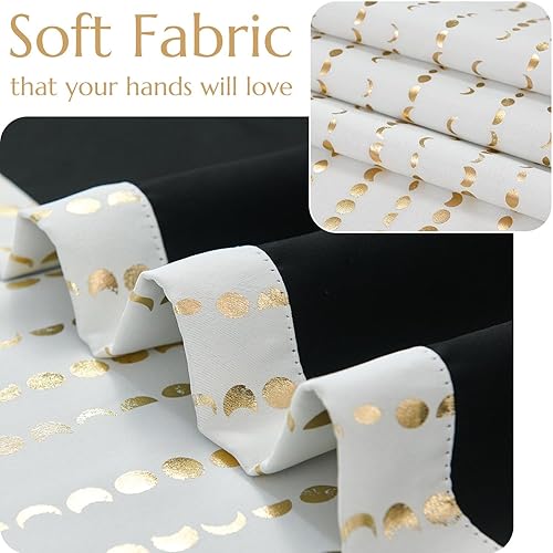 Miniatura 6 de jinchan Cortinas bohemias 100% opacas con estampado de fases lunares de 84 pulgadas de largo, 2 paneles de cortinas doradas sobre blanco, con