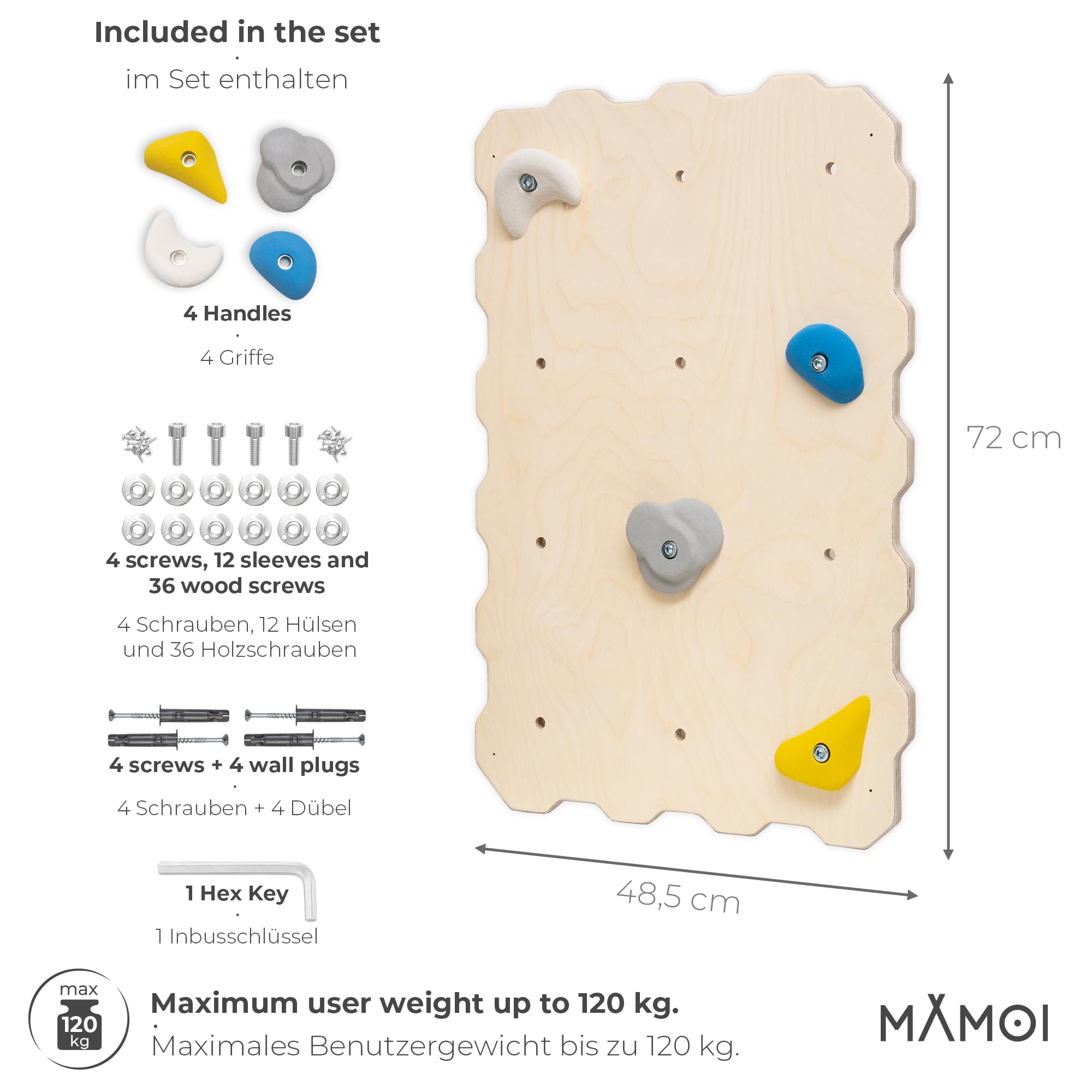 MAMOI® Kletterwand für kinderzimmer, Klettergerüst Indoor, Klettern mit Klettergriffe für Kinder, Klettersteine, Kletterturm mit Griffe, Klettergriffe, Montagesatz