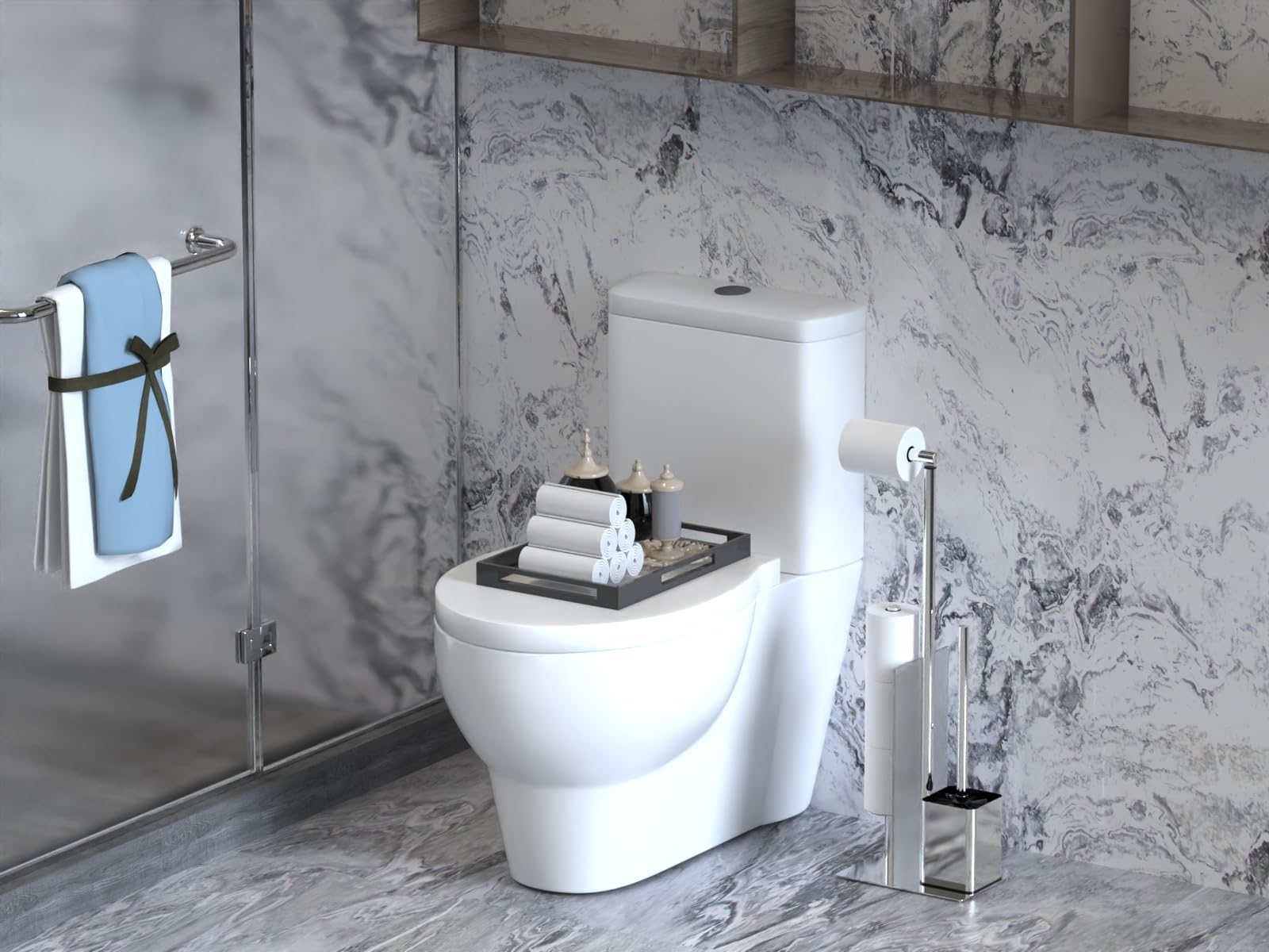 YUET Portarotolo per Carta Igienica da Terra con Scopino in Acciaio INOX, Piantana Porta Carta Igienica con Spazzolino WC, Senza Forare, in Piedi (Nero Opaco)