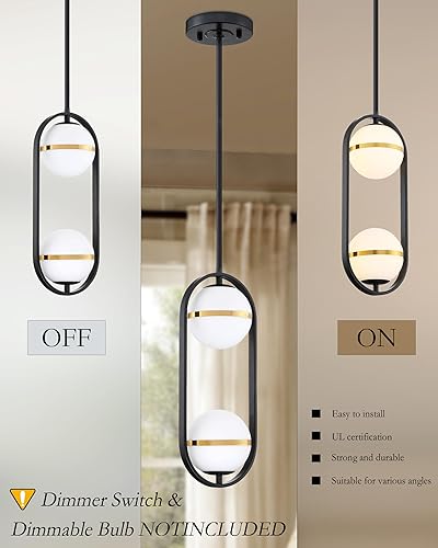 Miniatura 4 de Lámpara colgante moderna de 2 luces, de vidrio esmerilado, acabado negro para cocina, isla de comedor, sobre fregadero, decoración de sala de estar
