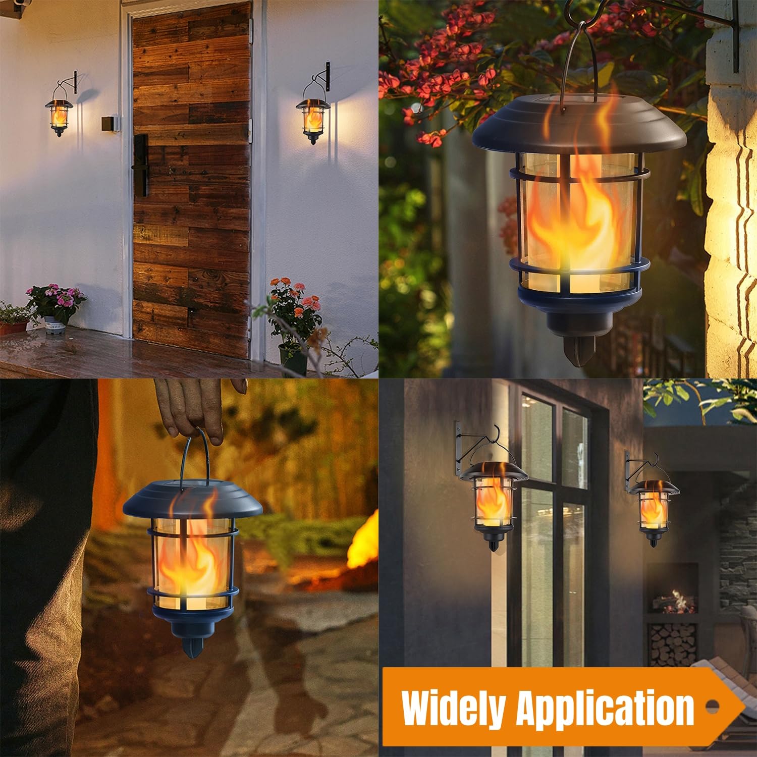 Solar Lantern Outdoor Lights, Flickering Flame & Steady Mode Waterproof Hanging Table Garden Lamp Usb Solar Powered Halloween Holiday Decorative Lantern