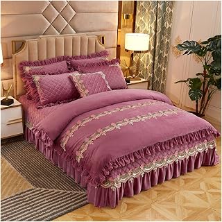 Bedding Sets Winter Thickened Duvet Cover Set Crystal Velvet Bed Duvet Cover Double sided Velvet Flannel Sheets Bed Skirt Bedding Set (E 5)