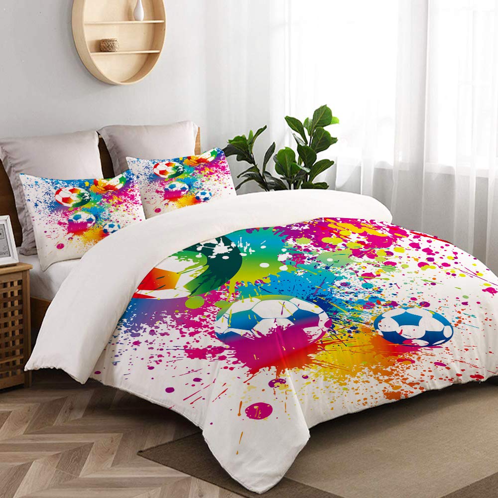 cancaka colored splashes all over soccer balls score world cup championship athletic artful studio single apartment decorate decorative custom design 3 pc duvet cover set queen full buy online in aruba at aruba desertcart com