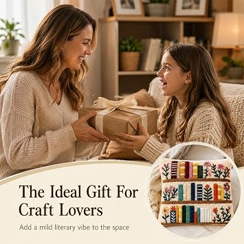 Book Shelf Theme Latch Hook Cushion Kits, 3D DIY Latch Hook Kits for Adults
