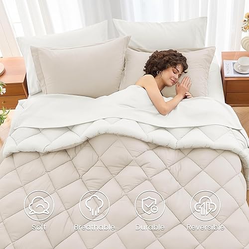 Miniatura 287 de MUXHOMO Juego de edredón Queen de 7 piezas, cama reversible en una bolsa, tamaño Queen, juego de ropa de cama para todas las estaciones con edredón