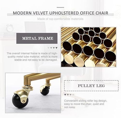 Miniatura 10 de Eifizek Silla de escritorio de oficina de terciopelo, moderna silla de escritorio ajustable para el hogar con ruedas, silla giratoria para