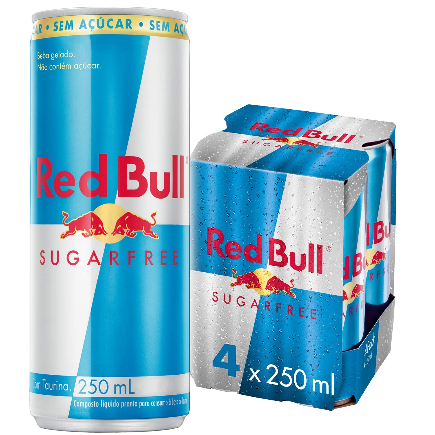 Pack de 4 Latas Red Bull Energético, Sem Açúcar, 250m - 250 ml (Pacote de 4)