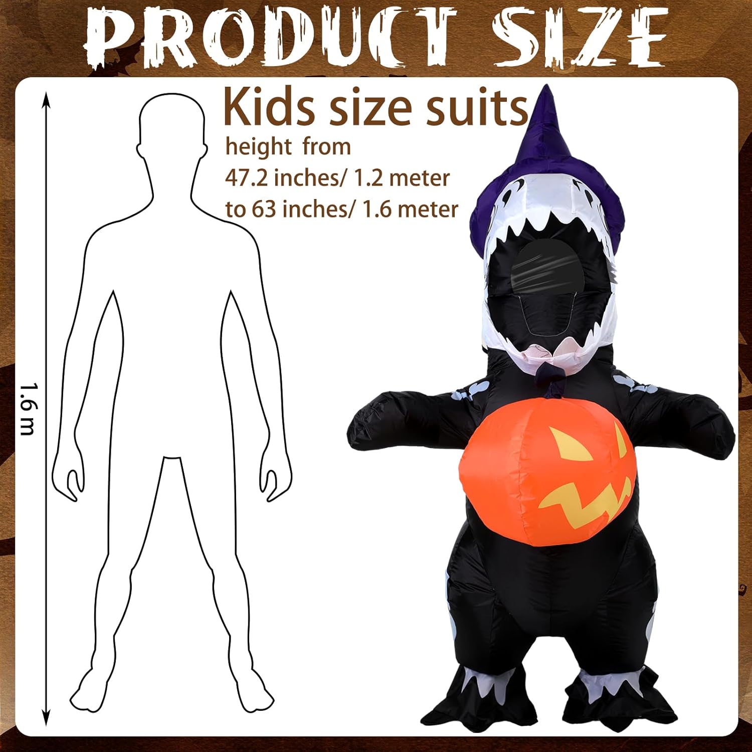 Jenaai Skeleton Inflatable Dinosaur Halloween Costume Kids Blow up Outfit for Boys Inflatable Dinosaur Halloween Pumpkin Costume Full Body Party Trick or Treat Activity Dress Cosplay - Image 2