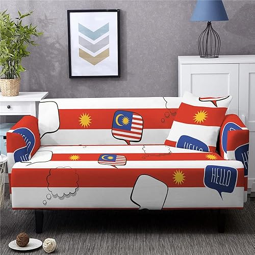 Forros para Muebles Sofas,Super Stretch Couch Slipcovers Golden Sun Print Red and White Stripes Full Cover Sofa Covers Armchair Loveseat Furniture