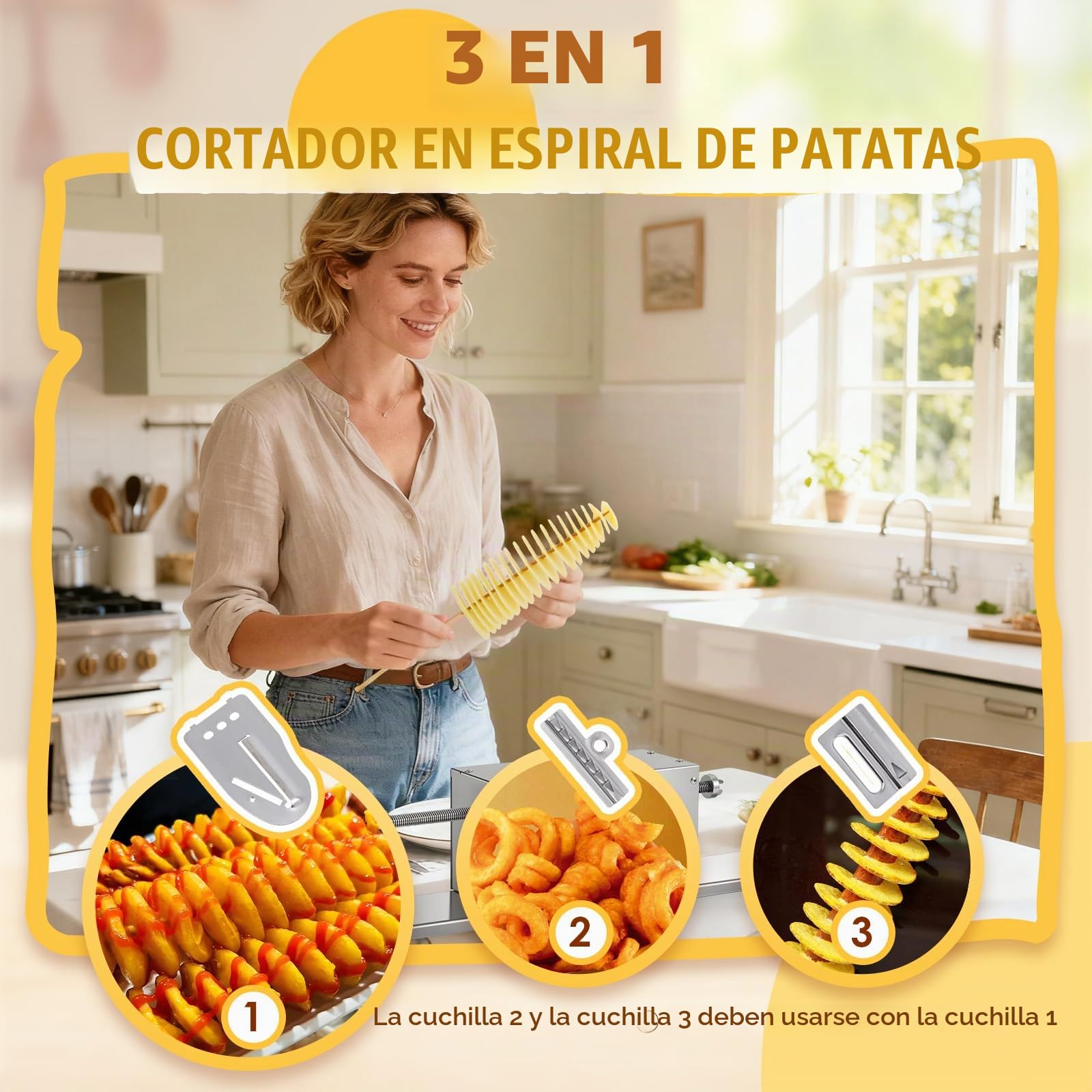 CGOLDENWALL Cortador de Patatas en Espiral Eléctrico, Máquina de Torre de Patatas de Acero Inoxidable para Fritas Rizadas y Chips Tornado, Zanahorias, Verduras, Frutas, Pepinos