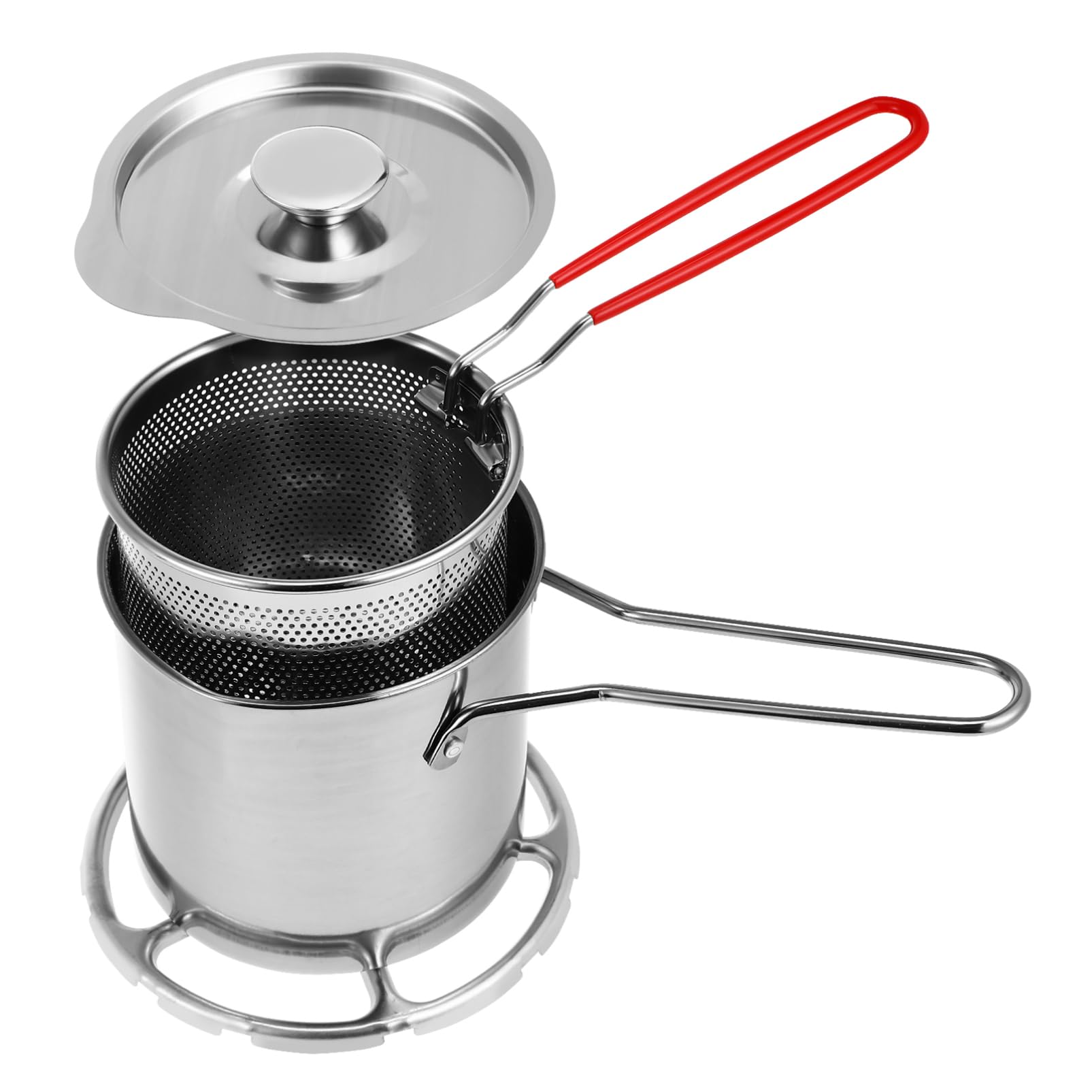 STOBAZA 1Set Stainless Steel Fryer Kit with Heat Resistant Handle Deep Frying Pot Basket for Home Restaurant Cooking Separation Compact Design