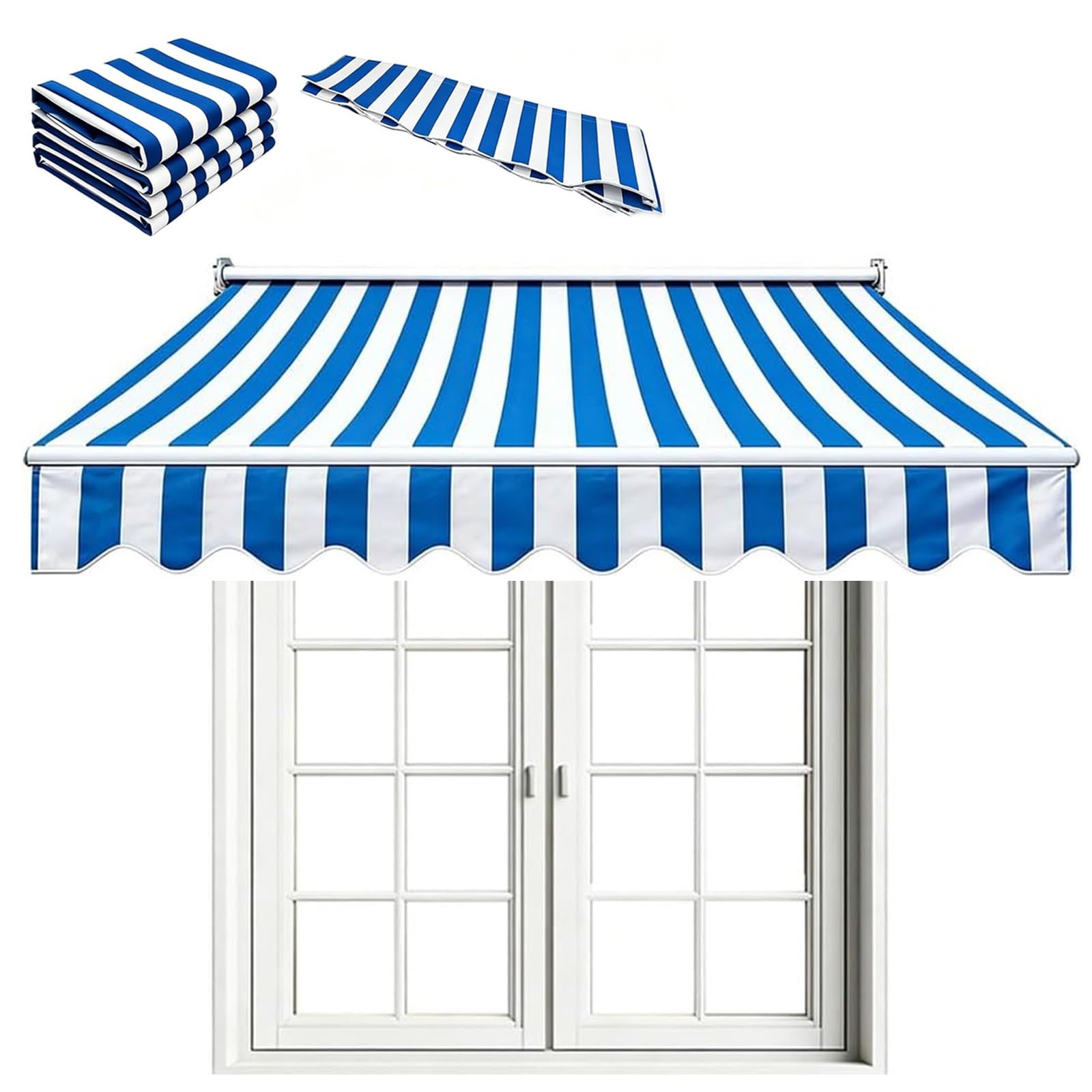 Retractable Patio Awning Replacement Fabric, Waterproof Patio Awning Fabric Replacement UV Resistant Outdoor Canopy Cover for Deck, Backyard, Garden, Balcony, Door Window(Blue,4x3.5m(13x11.5ft))