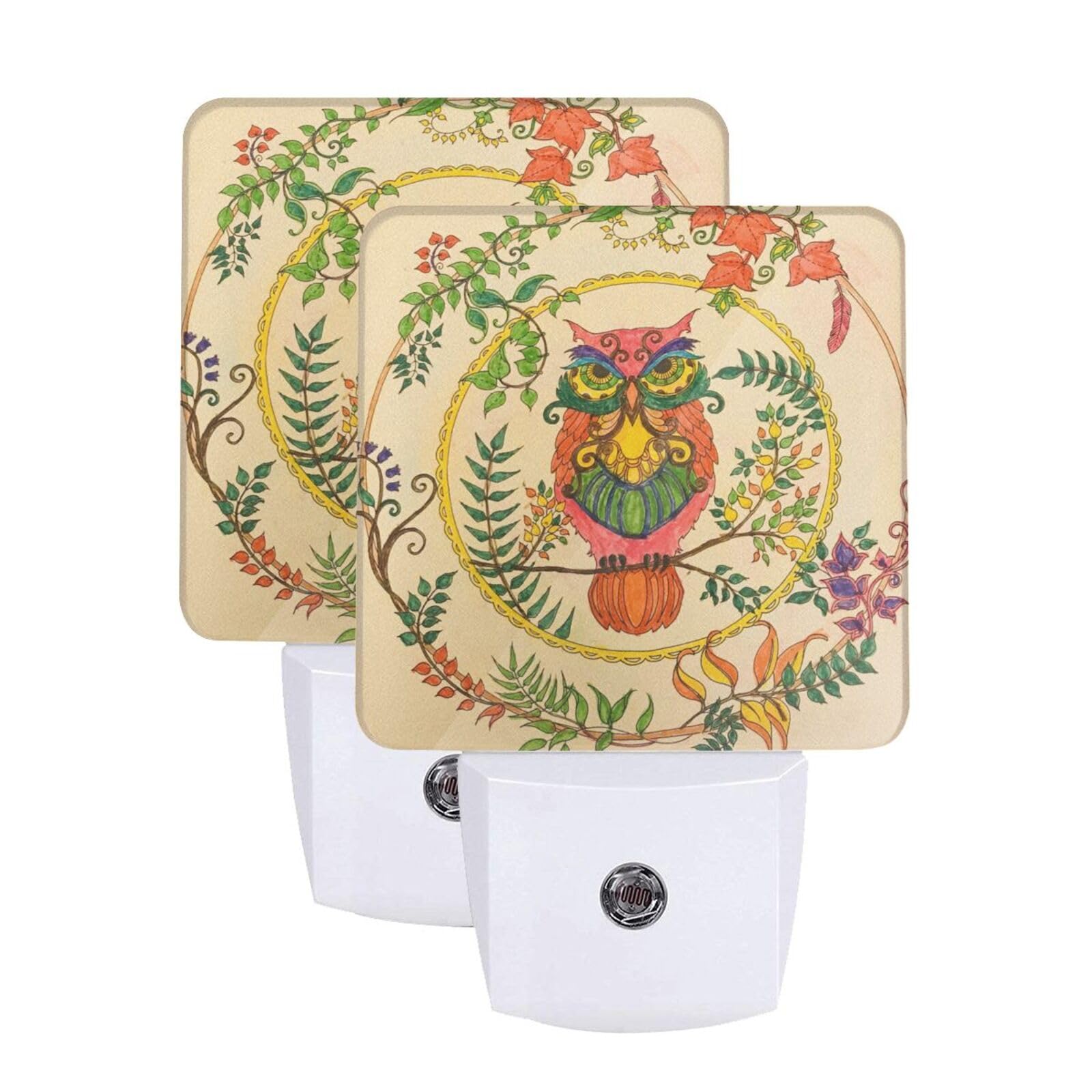 AUGUSTRUSH Smart Sensor Night Light 2-Pack for EU, Auto Dusk to Dawn LED Plug-in Lamp with Energy-Saving Mode, Safe, Owl Beliefs Auto-Sensing Night Light for Nursery Hallway Stairs Bathroom Kitchen