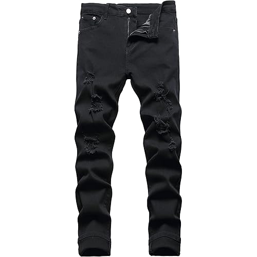 JUNBAOSS Men's Slim Fit Stretch Jeans Ripped Skinny Jeans for Men, Distressed Straight Leg Fashion Comfort Flex Waist Pants