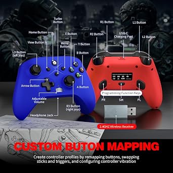 Dinosoo 2 Pack Wireless Controller Turbo, Macro, Hall Trigger, Dual Vibration Compatible with Xbox One, Series X|S, PC 3.5mm Audio Jack, Built-in Battery, 2.4GHz Adapter