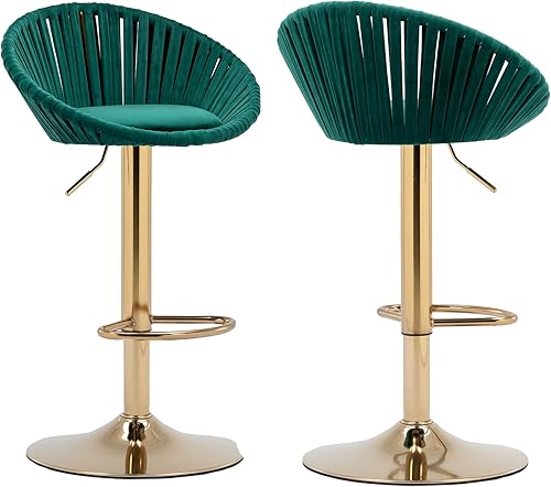 Miniatura 1 de Olela Juego de 2 taburetes de bar giratorios, altura de mostrador ajustable, sillas de bar doradas, modernas tapizadas de terciopelo, con respaldo