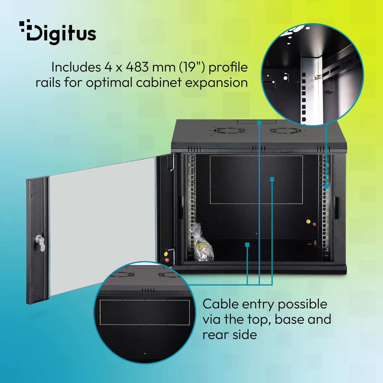 DIGITUS Armario de Red – 19 Pulgadas, 9U – Sin Montar – Dynamic-N – Negro