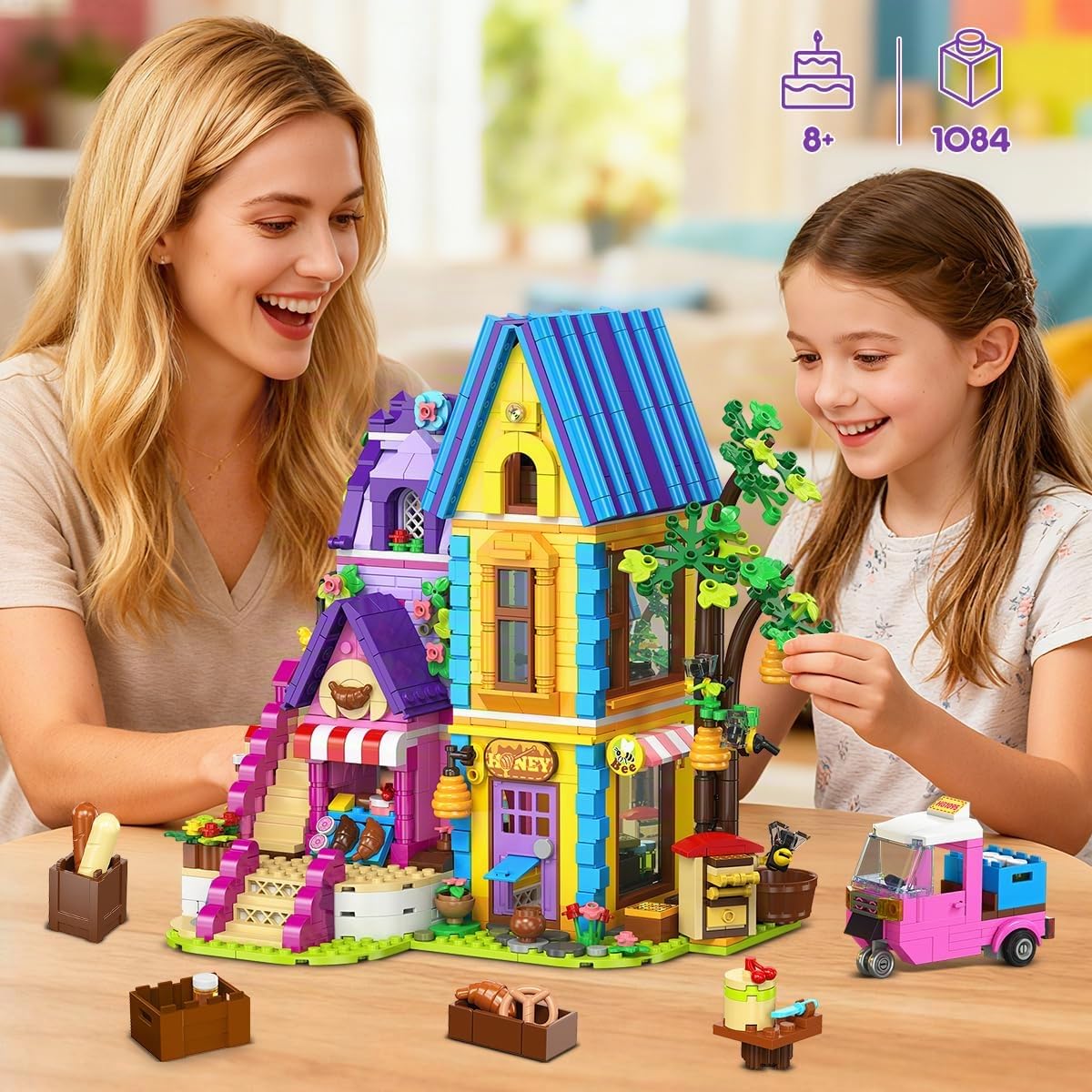 HOGOKIDS Maison d’Apiculture et de Boulangerie avec Lumière LED – Set de Construction 1084PCS Friends Filles, Jeu d’Imitation, Cadeau d’Anniversaire ou de Noël pour Enfants Filles Garçons 8-12+ Ans